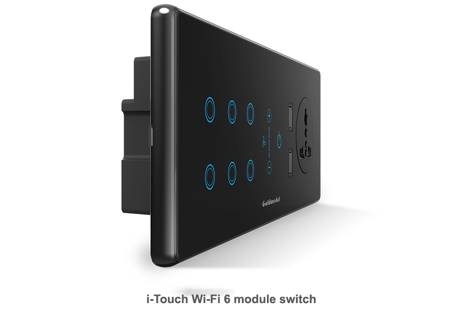 i-Touch Wi-Fi 6 Switch + fan regulator + 2 USB port and 1 international socket by Goldmedal